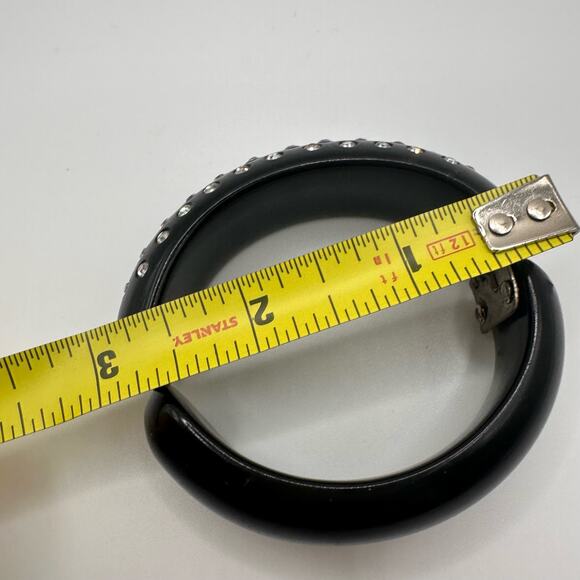 Vintage Weiss Two Bracelets Cream & Black Rhinestone Clamper Thermoset SMALL - Picture 10 of 14